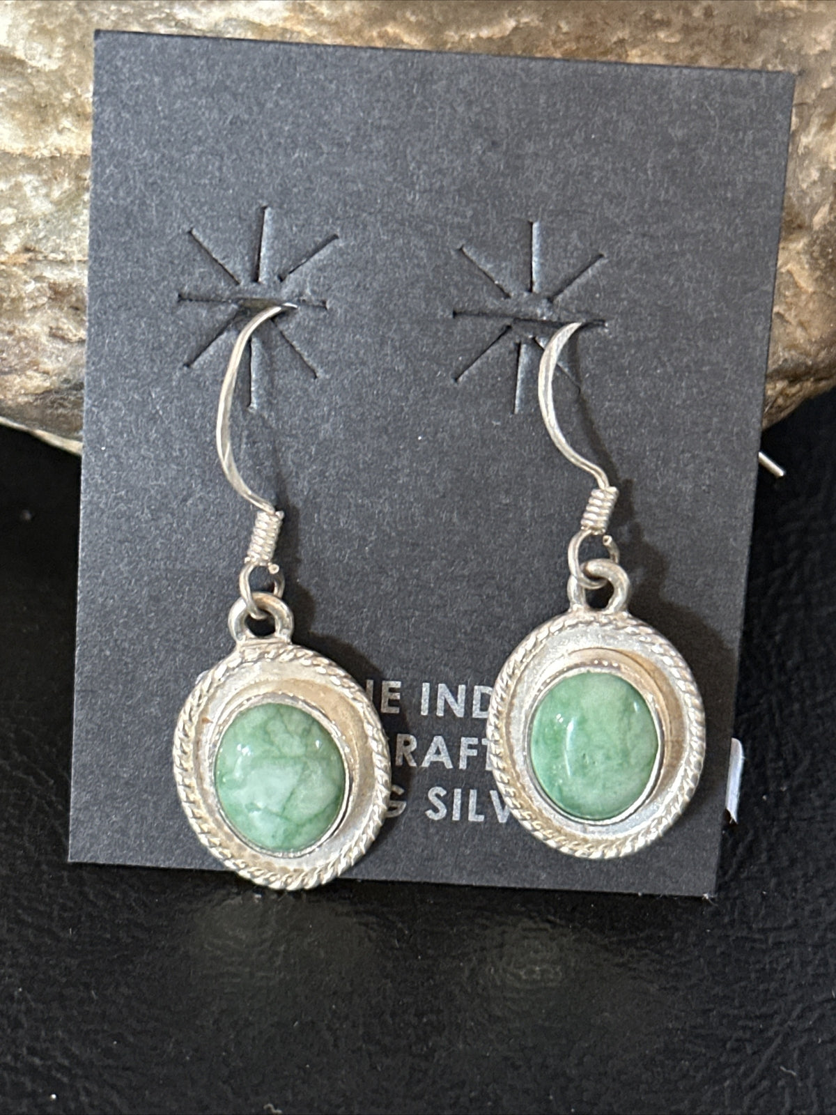 Navajo Green Turquoise Sterling Silver Dangle Earrings 14780