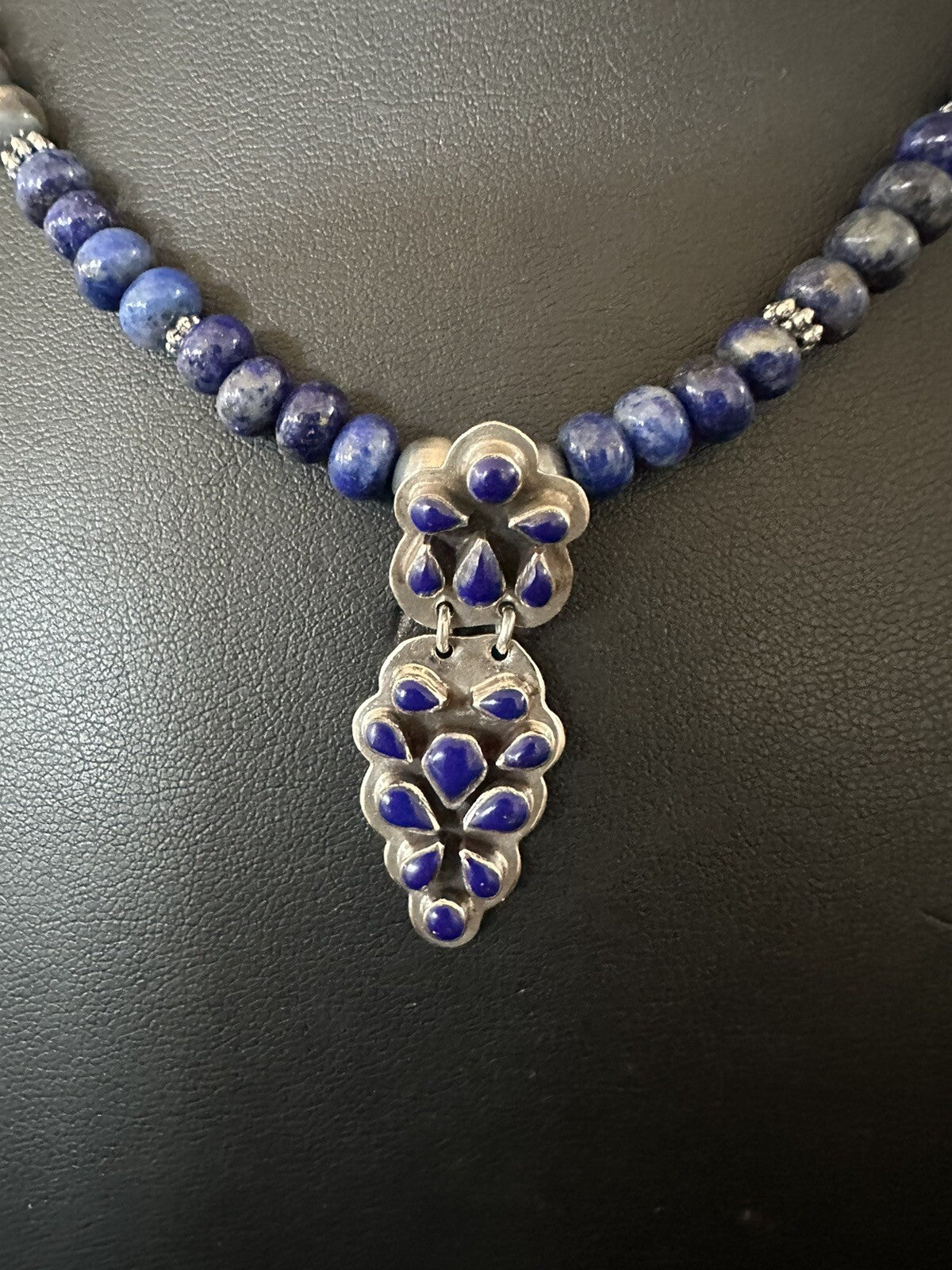 Mens Womens Blue Lapis Navajo Sterling Silver Cluster Pendant Necklace 21”18340