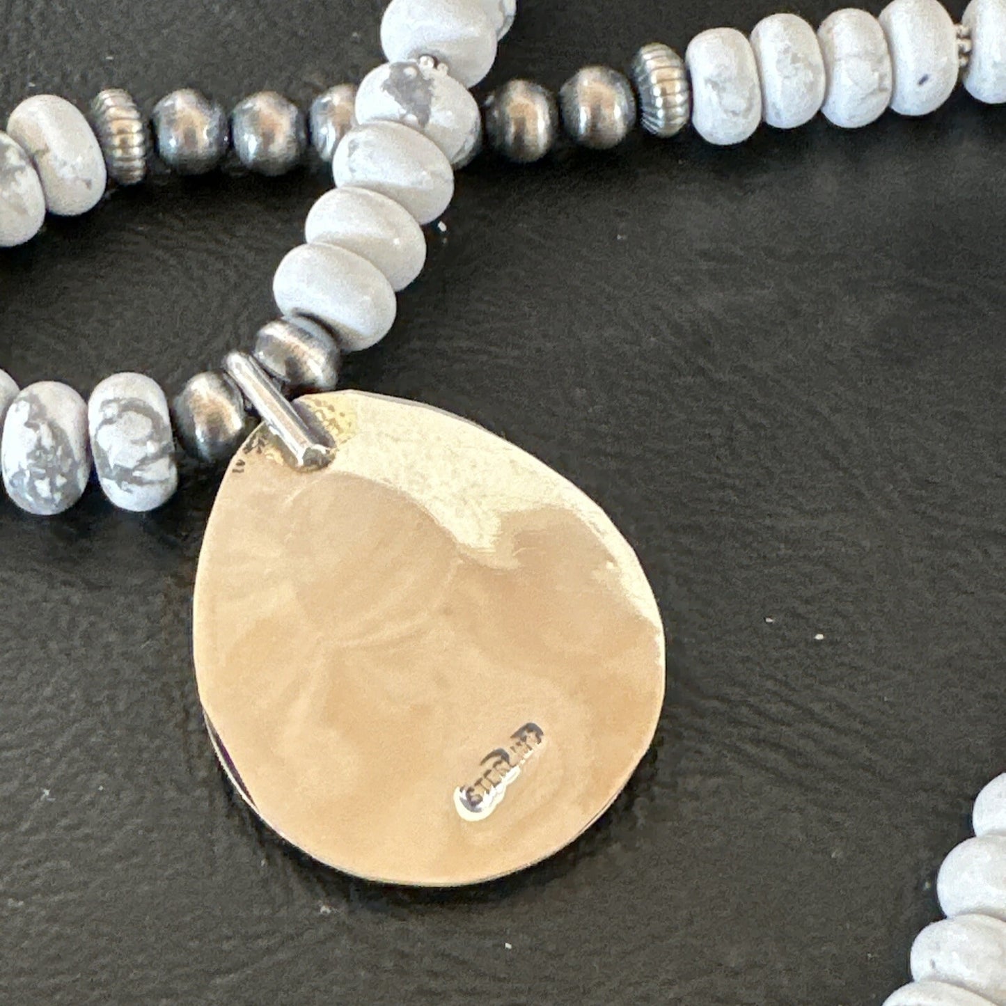 Mens White Opal BearPaw Pendant Navajo Howlite Sterling Silver Necklace 17884