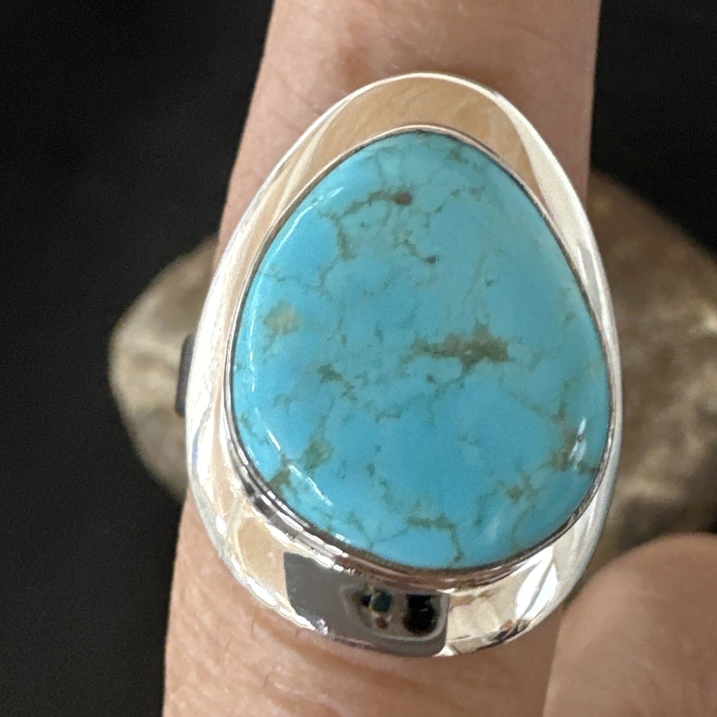 Blue Turquoise Spiny Oyster Southwestern Sterling Silver Ring Size 10 18532