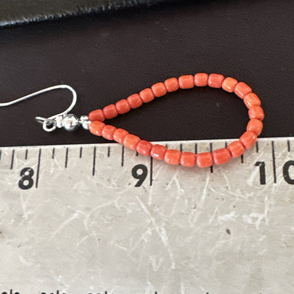 Red Coral Southwestern Sterling Silver Earrings 2” 18837