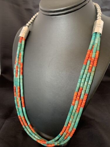 Navajo Green Royston Turquoise Spiny Necklace 26" | Sterling Silver | Authentic Native American Handmade | 10469