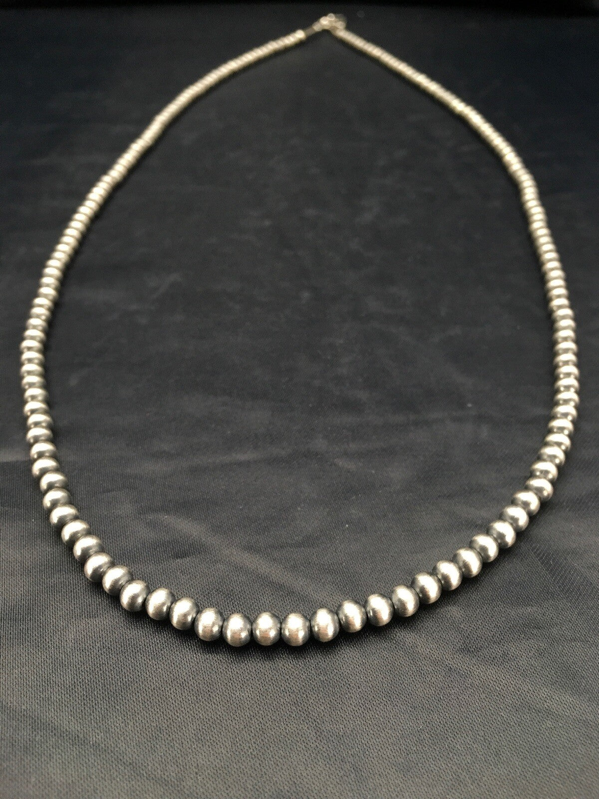 Native American 5mm Sterling Silver Beads Navajo 30" Single Strand Necklace