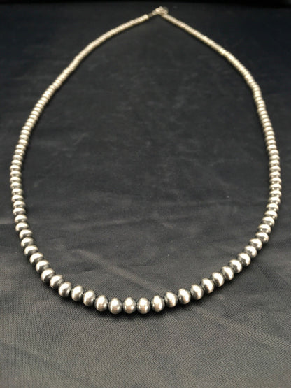 Native American 5mm Sterling Silver Beads Navajo 30" Single Strand Necklace