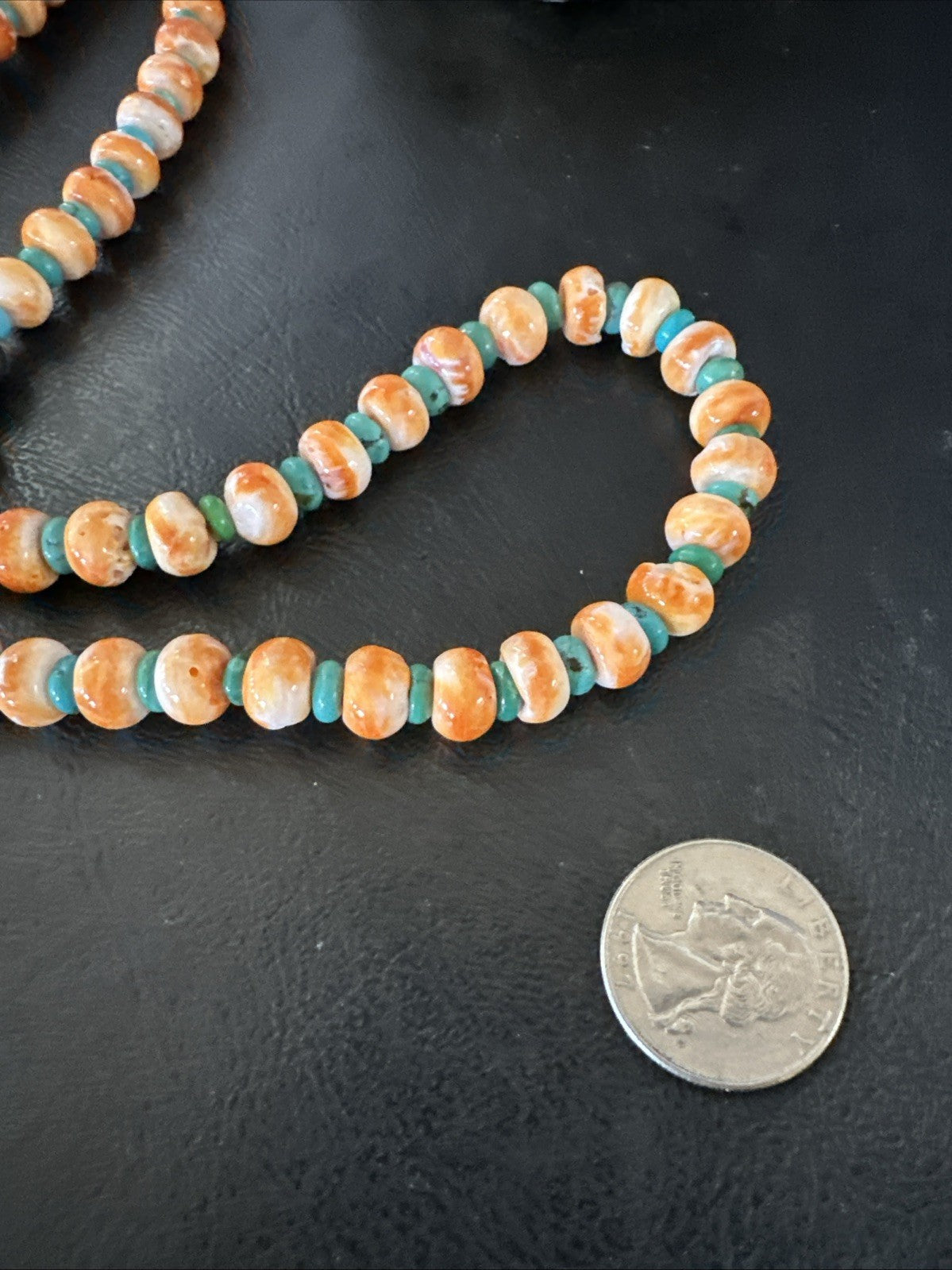 Orange Spiny Oyster Turquoise Navajo Sterling Silver Beads 22” Necklace 19164