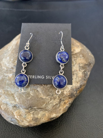 Native Blue Lapis Sterling Silver Multi-Stone Dangle Drop Earrings 1" 12710