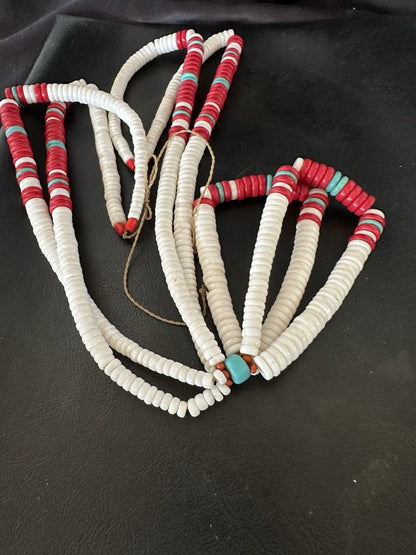 Red Coral White Turquoise 2 St Native American Santo Domingo Necklace 28" 19440