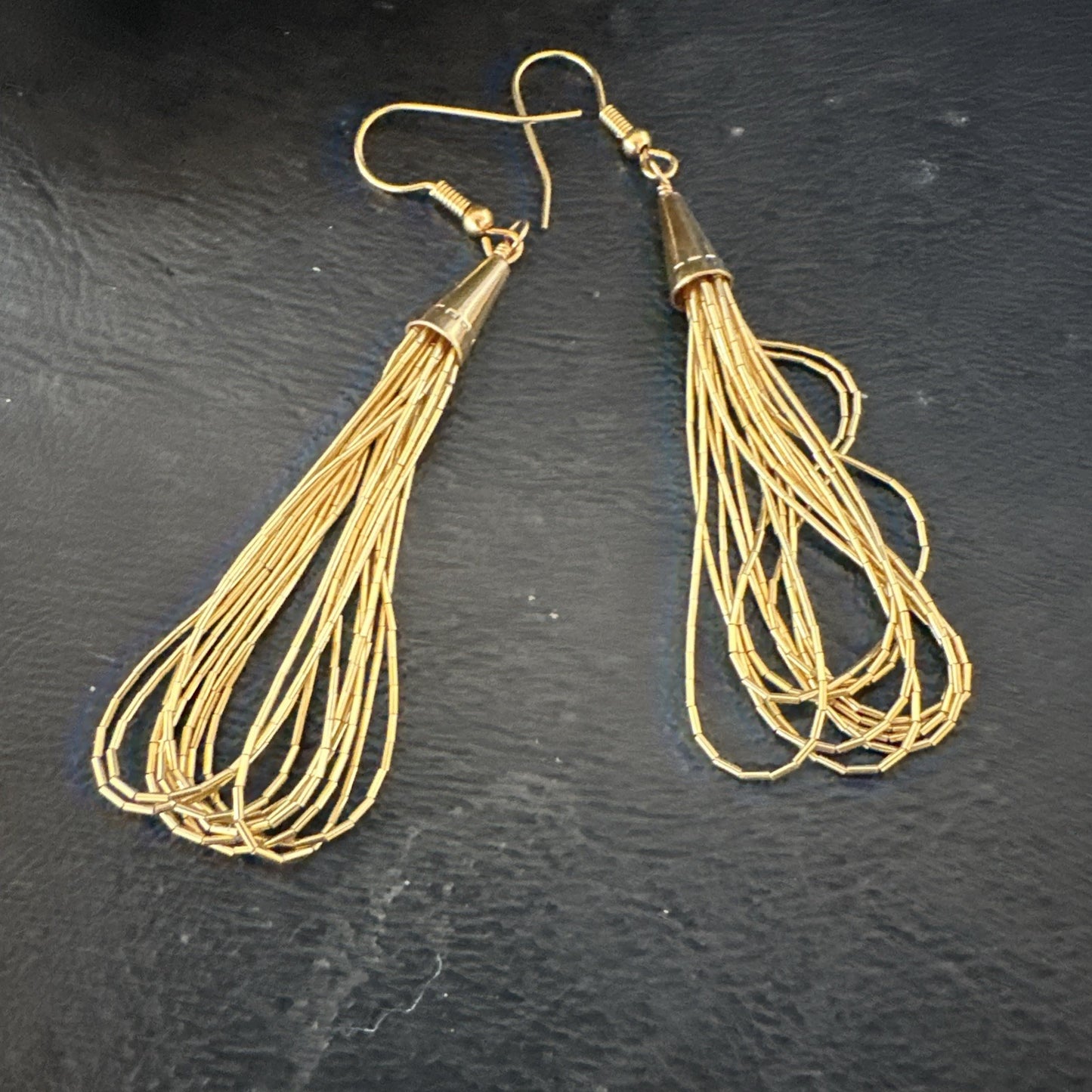 Liquid Sterling Silver Goldfilled 10 Strand Heishi Dangle 3" Earrings 19723
