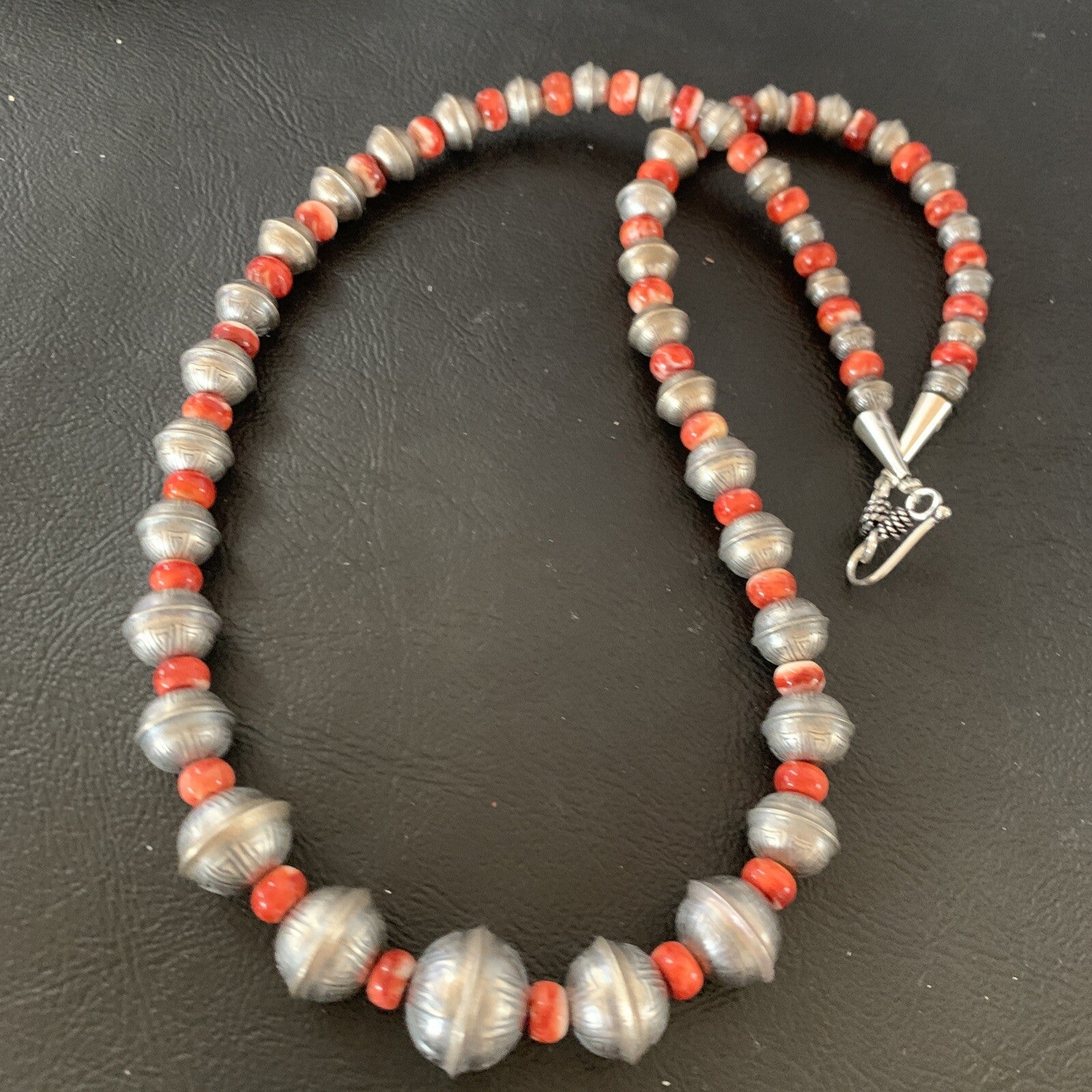 Red Spiny Oyster Sterling Silver Beads Bead Necklace 95607