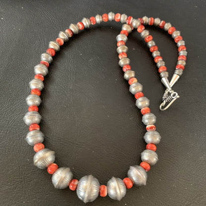 Red Spiny Oyster Sterling Silver Beads Bead Necklace 95607