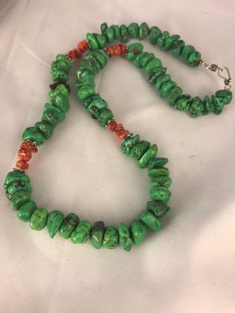 Green Magnesite Spiny Oyster Navajo Sterling Silver Necklace Gift 20" 17546
