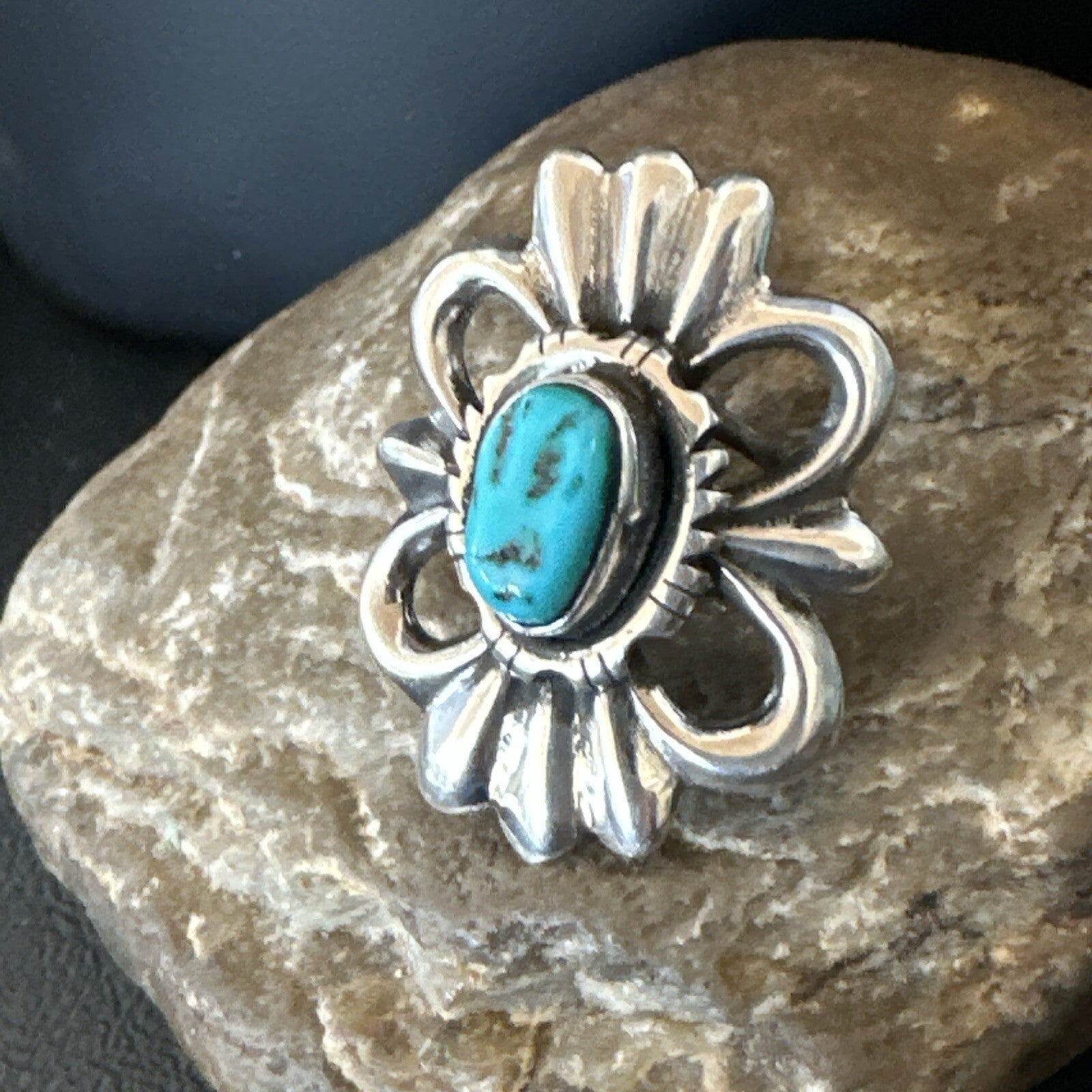 Blue Kingman Turquoise Native American Navajo Sterling Silver Ring Size 7 18573