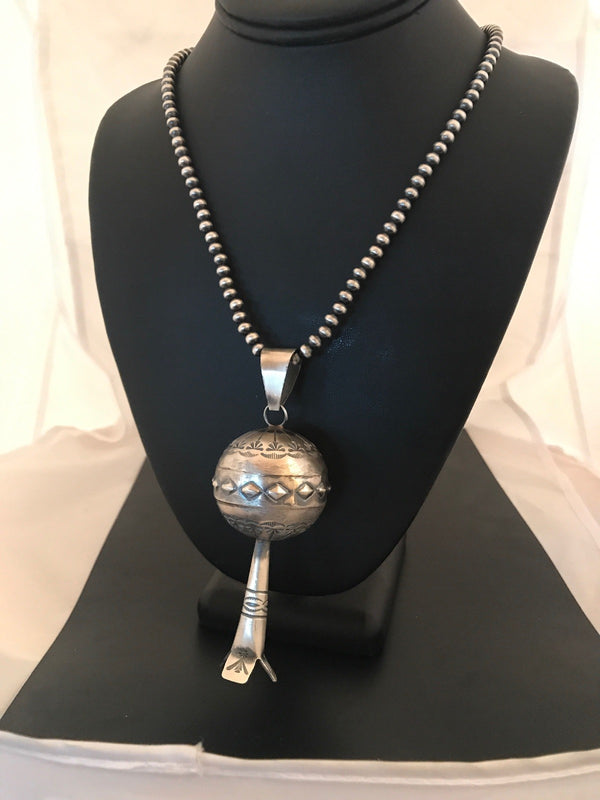 Navajo YAZZIE LG Naja Necklace Pendant 4" | Sterling Silver | Authentic Native American Handmade | 08394