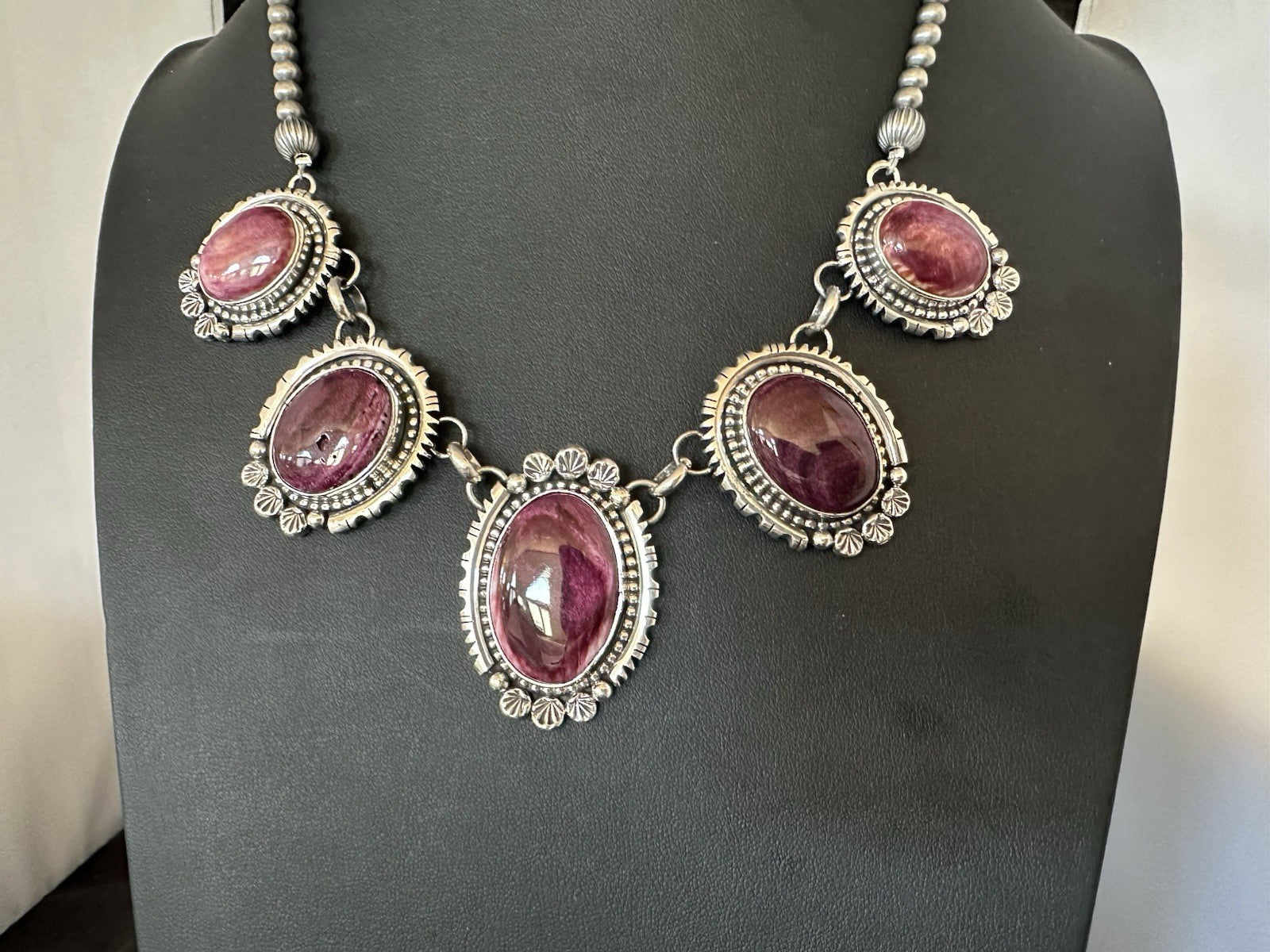 Purple Spiny Oyster Pendant Sterling Silver Choker Necklace 20" 19543
