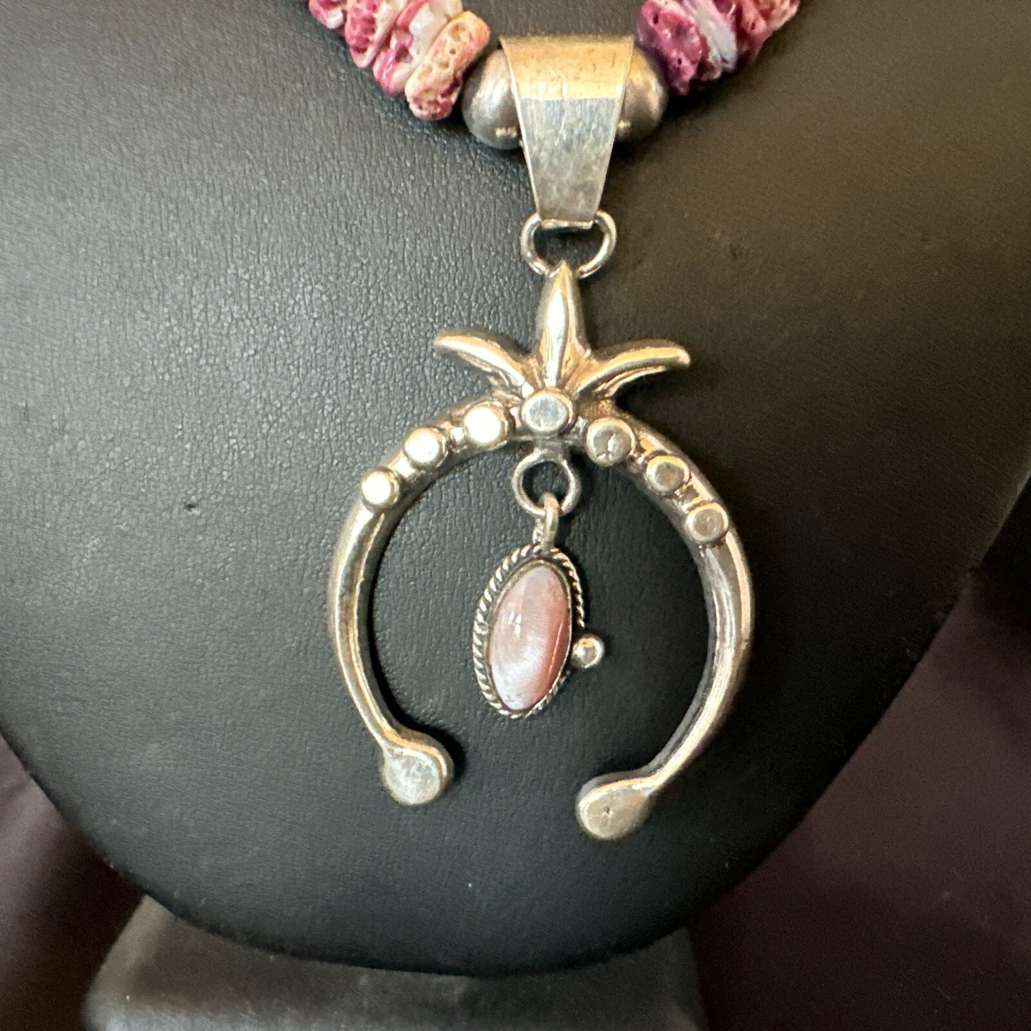 Purple Spiny Oyster MOP Naja Pendant Navajo Sterling Silver Necklace 17870
