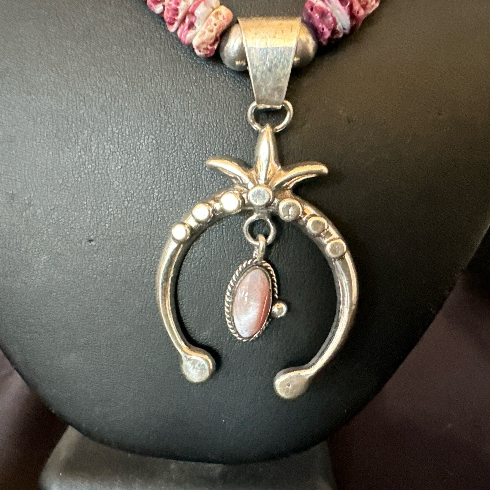 Purple Spiny Oyster MOP Naja Pendant Navajo Sterling Silver Necklace 17870