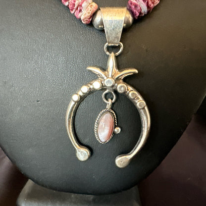 Purple Spiny Oyster MOP Naja Pendant Navajo Sterling Silver Necklace 17870