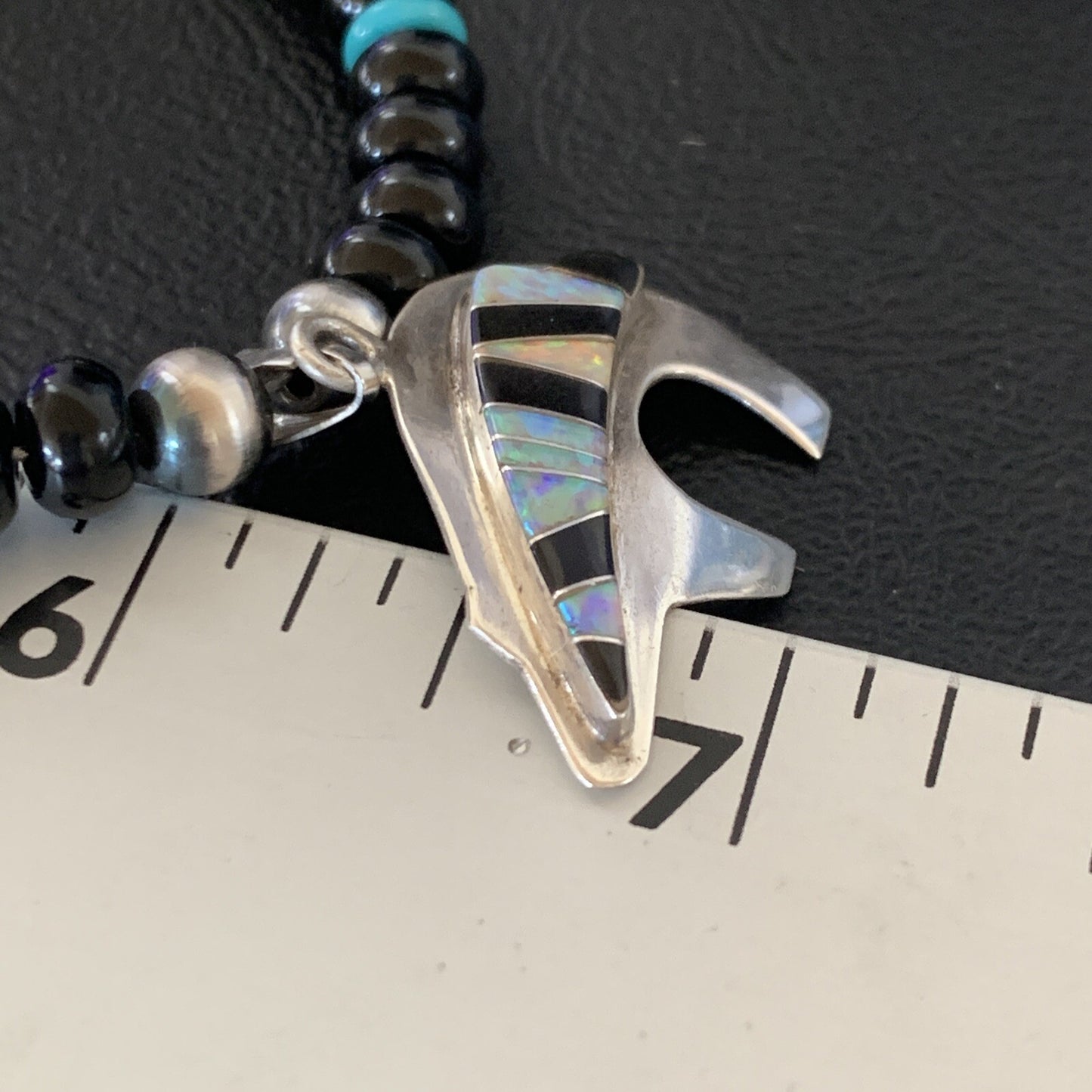 Turquoise Opal Inlay Pendant Black Onyx Navajo Sterling Silver Necklace 12688