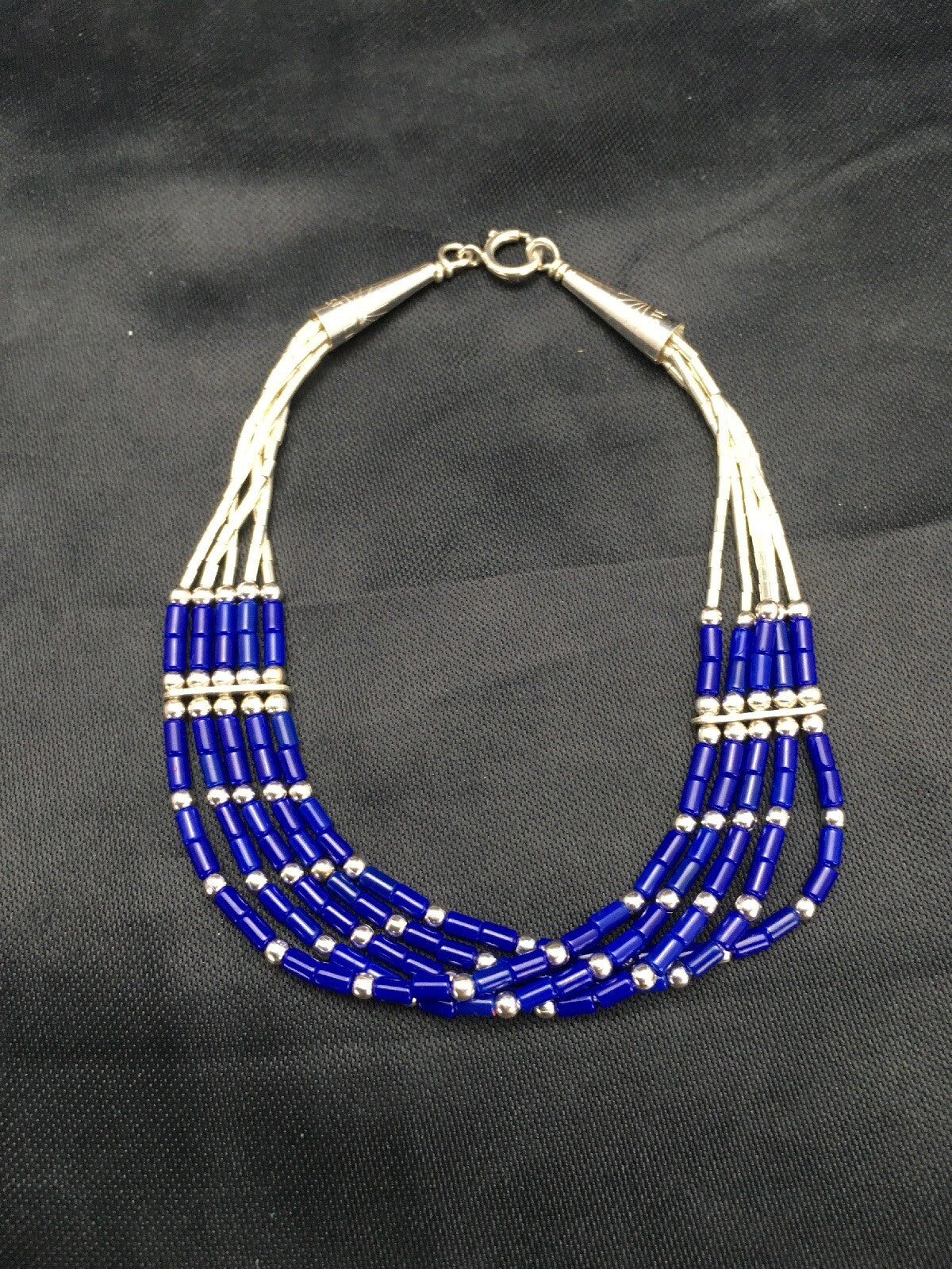 Blue Lapis Heishi 5 Strand Southwestern Liquid Sterling Silver Bracelet 7" 12638