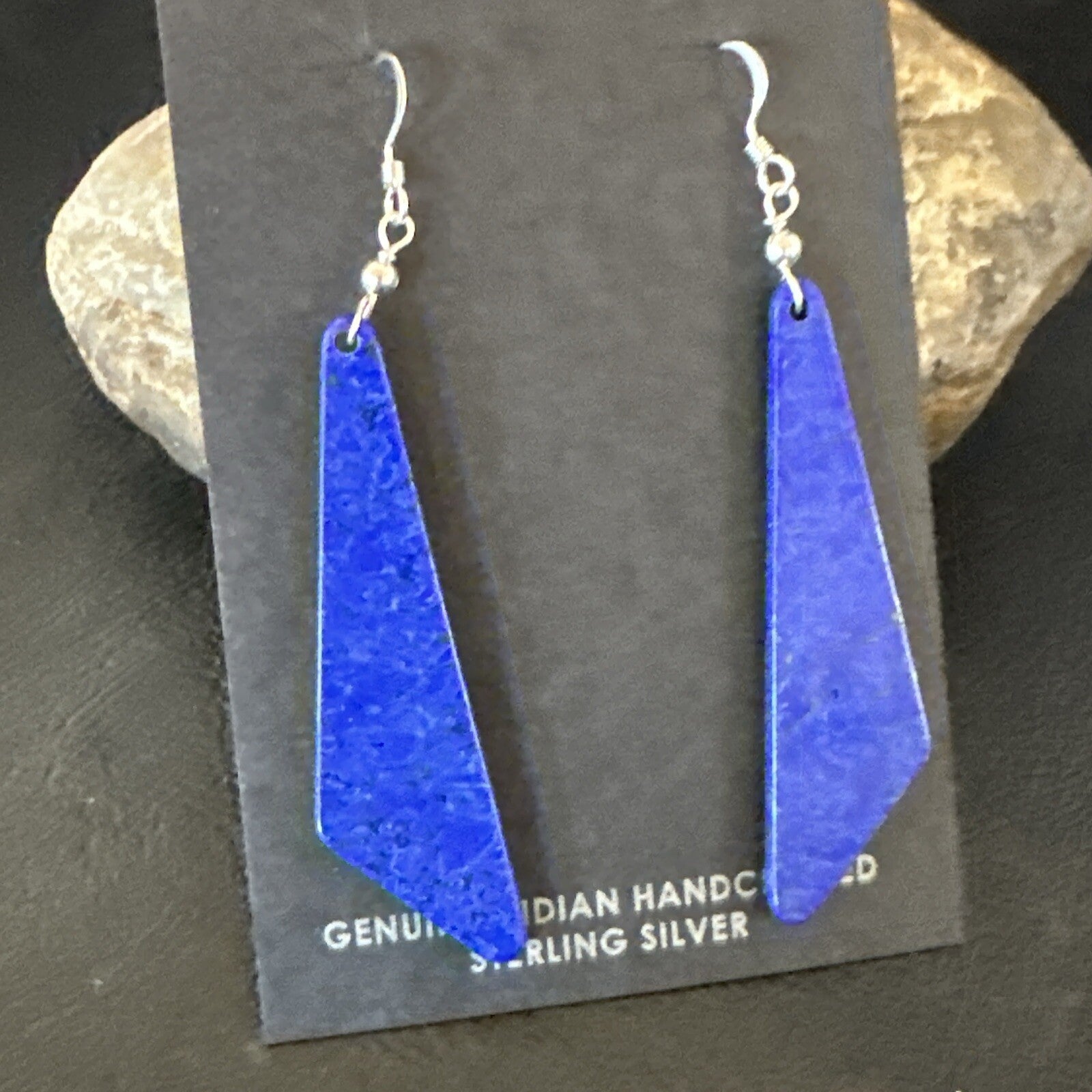Navajo Slab Blue Lapis Sterling Silver Earrings 2" 17878