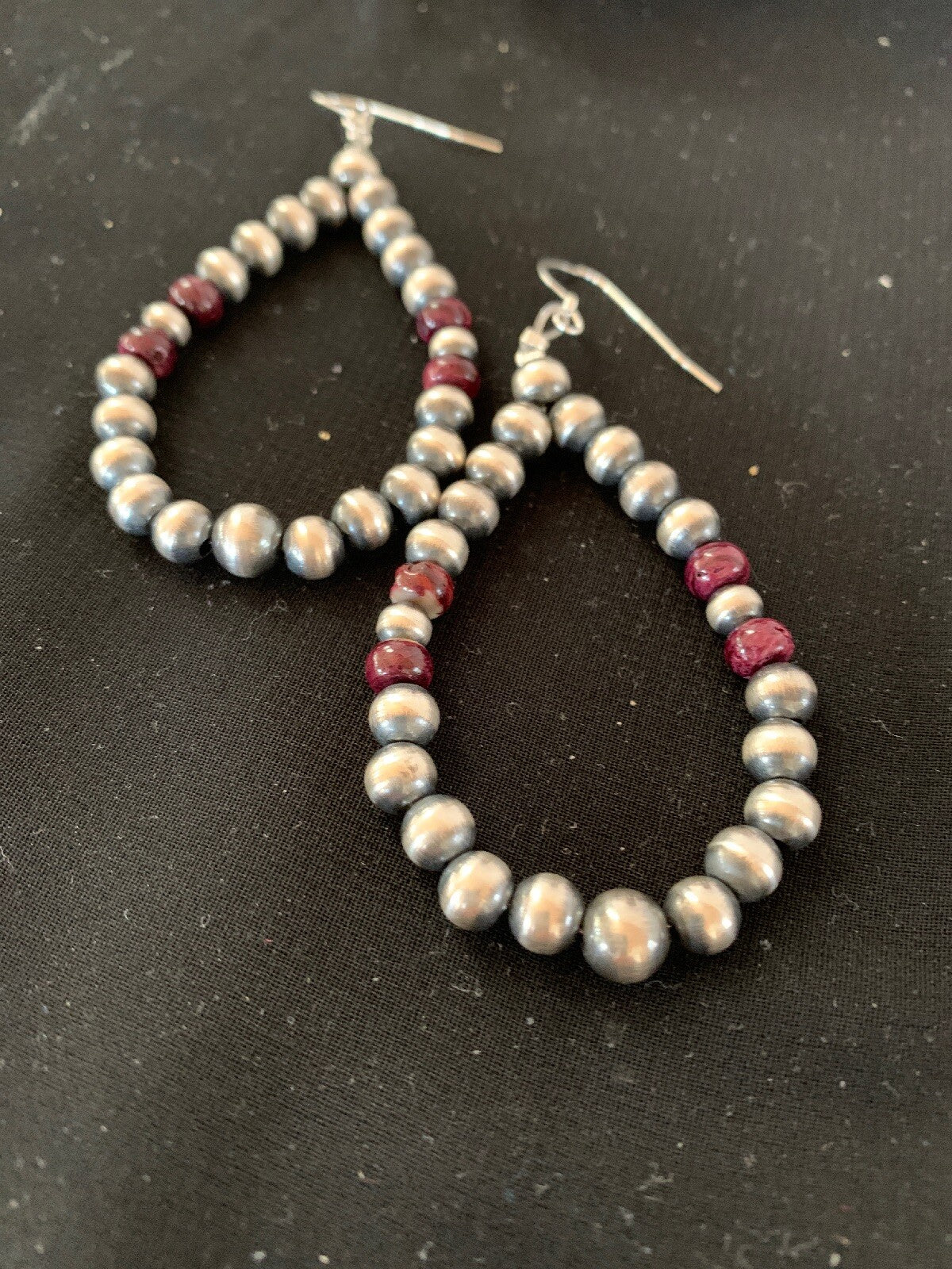 Native Purple Spiny Oyster Sterling Silver Beads Navajo Earrings 3248