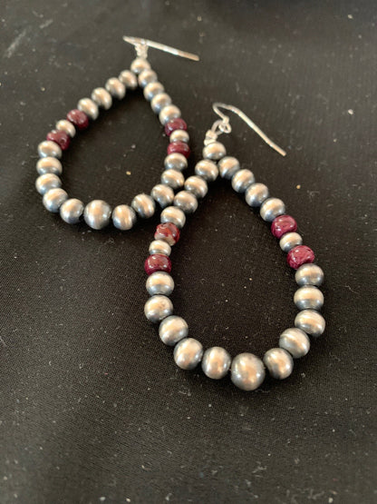 Native Purple Spiny Oyster Sterling Silver Beads Navajo Earrings 3248
