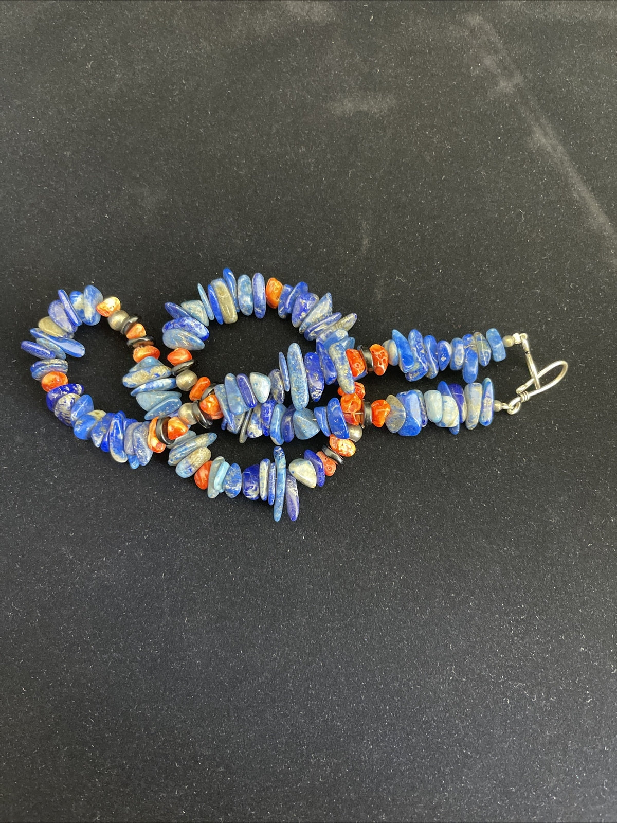Mens Lapis Lazuli & Spiny Oyster Navajo Sterling Silver Necklace 18" 1737