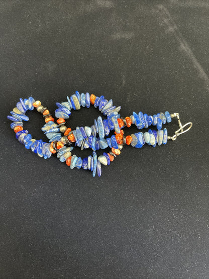 Mens Lapis Lazuli & Spiny Oyster Navajo Sterling Silver Necklace 18" 1737