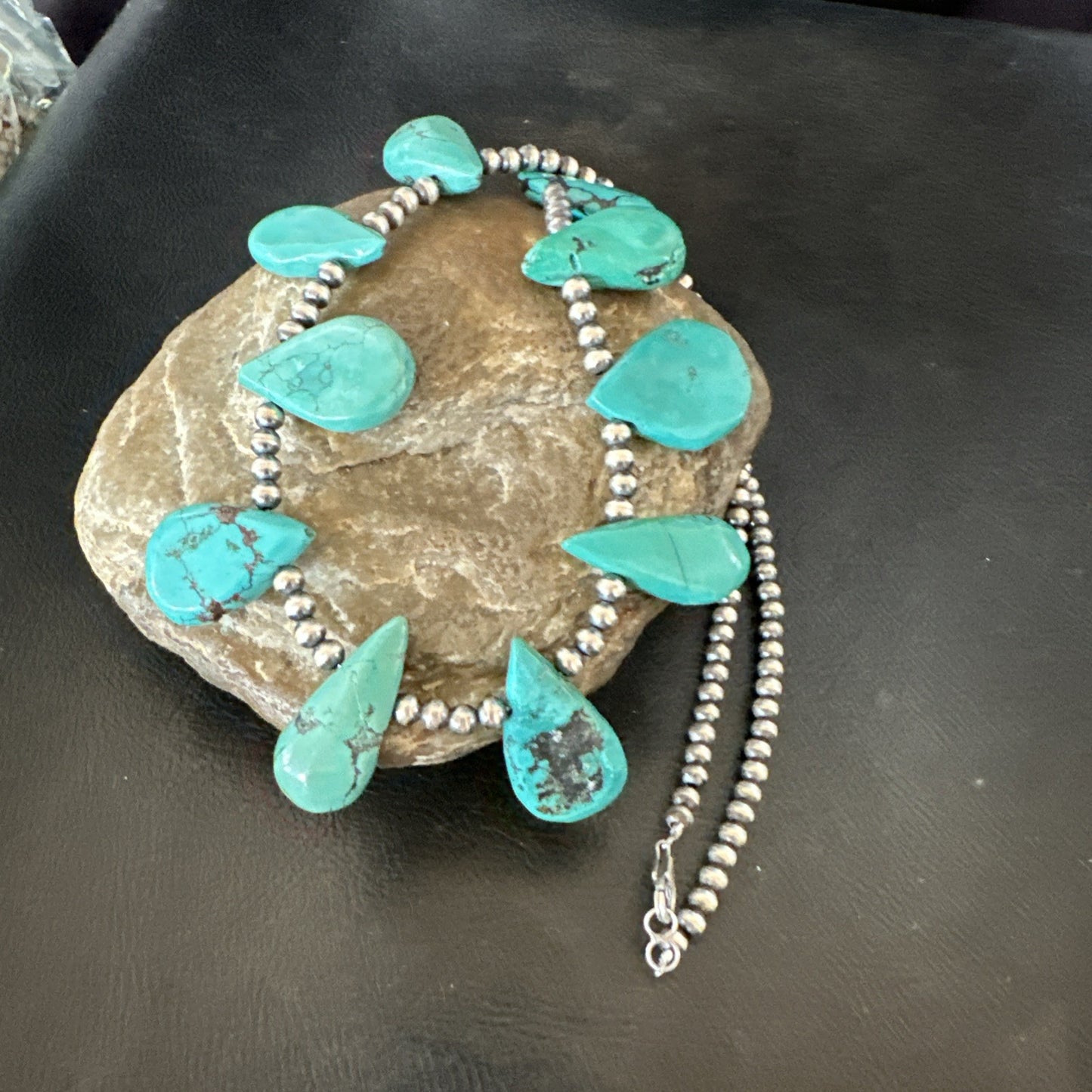 Blue Turquoise Navajo Pearls Sterling Silver  20" Necklace 19509