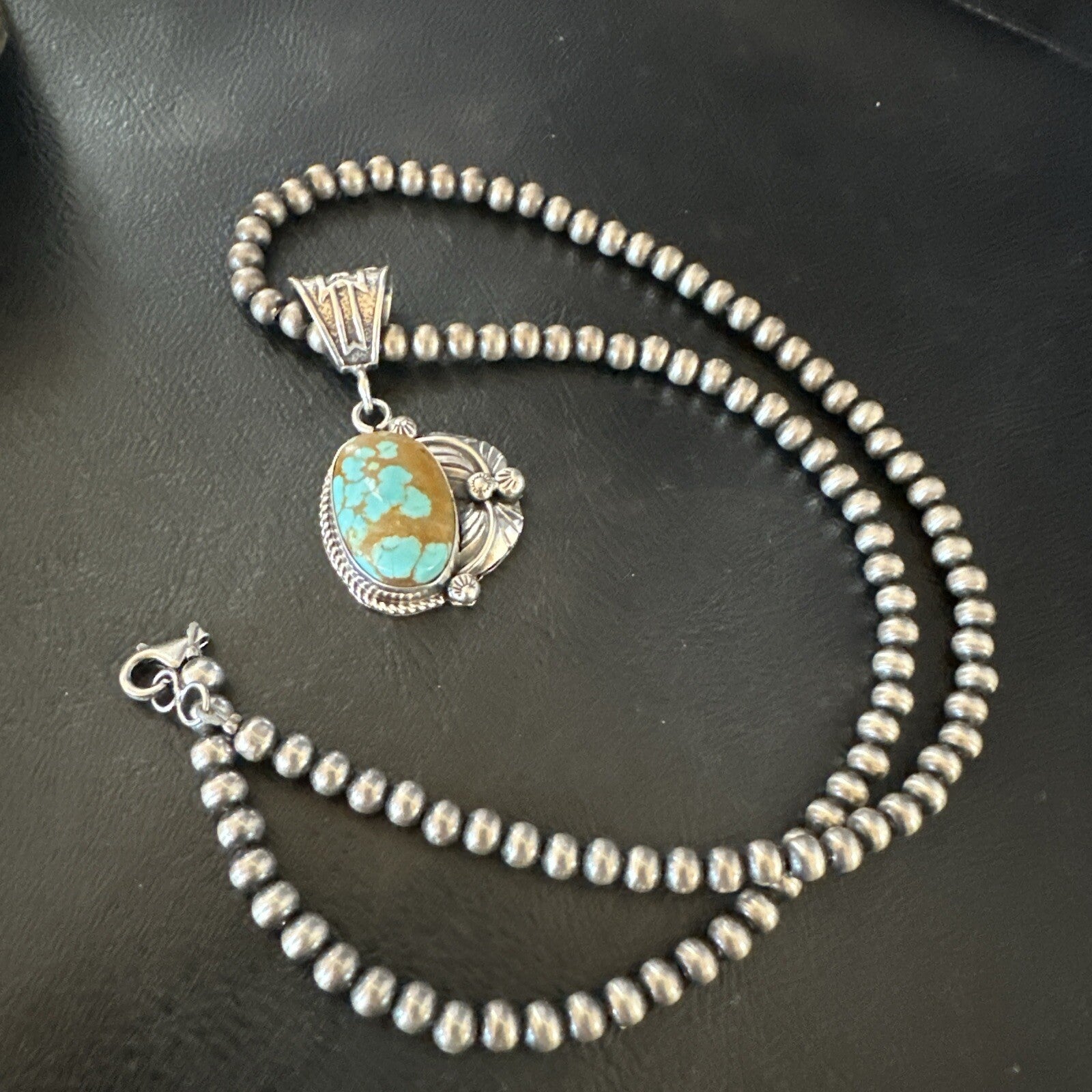 Mens Blue Turquoise#8 Pendant Navajo Sterling Silver Necklace 18086