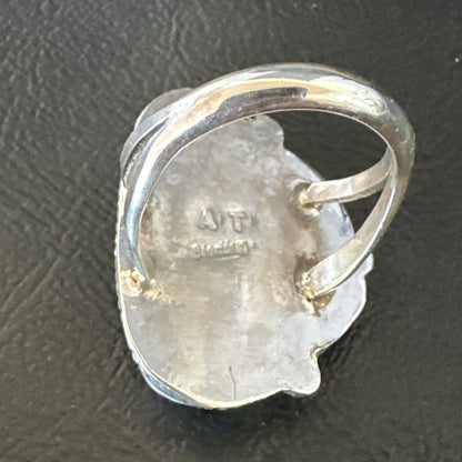Mens Womens White Buffalo Turquoise Navajo Sterling Silver Ring Size 10 18101