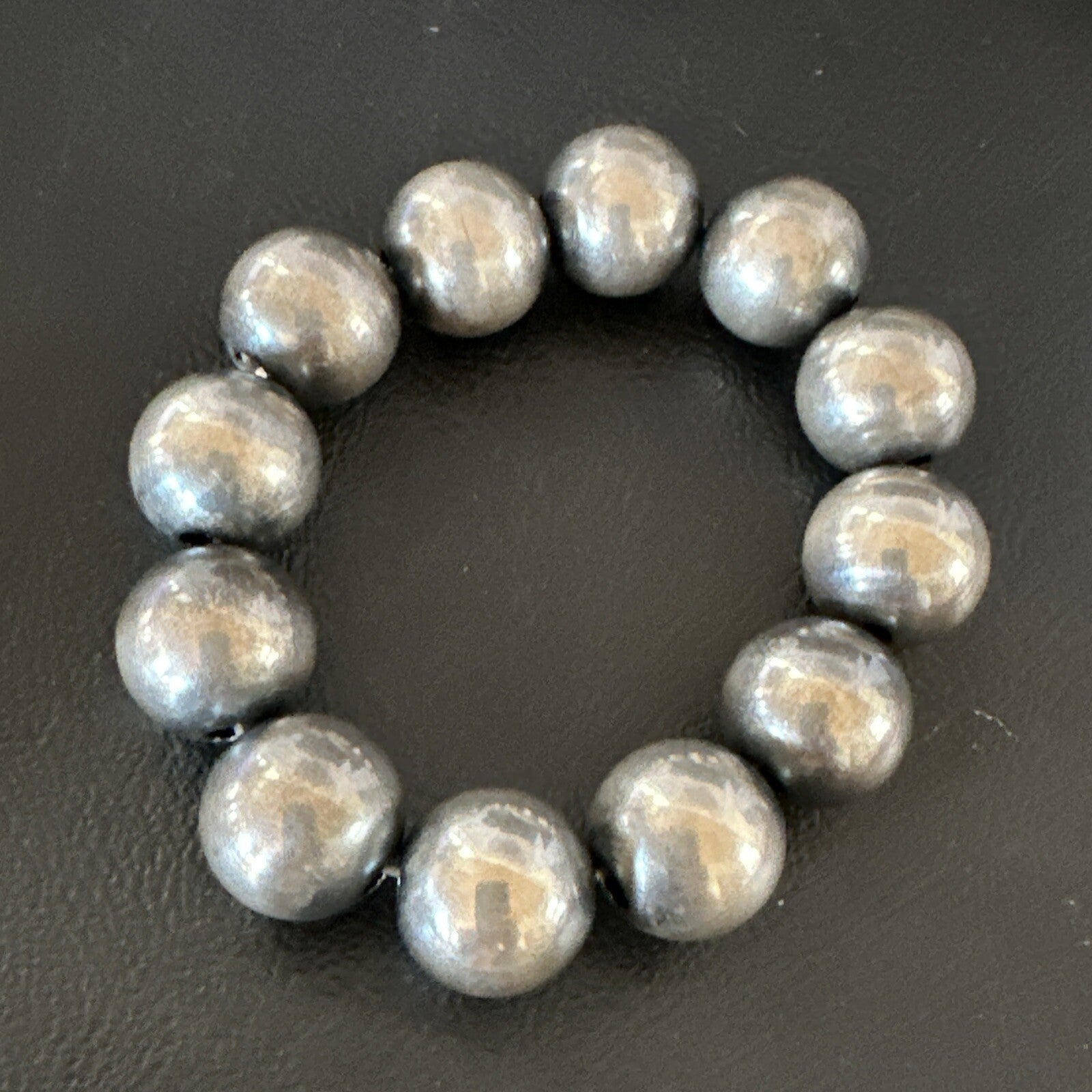 Navajo 14mm Beads Stretch Sterling Silver Bracelet 7" 91402