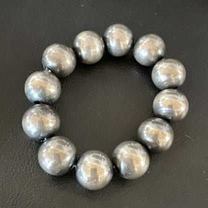 Navajo 14mm Beads Stretch Sterling Silver Bracelet 7" 91402