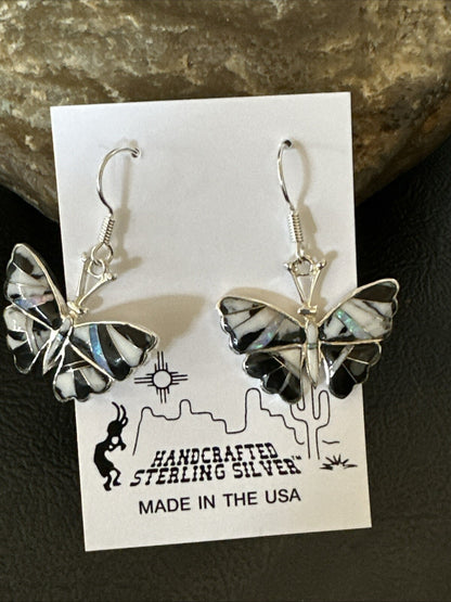White Buffalo Turquoise Opal Onyx Sterling Silver ButterFly Earrings 18553
