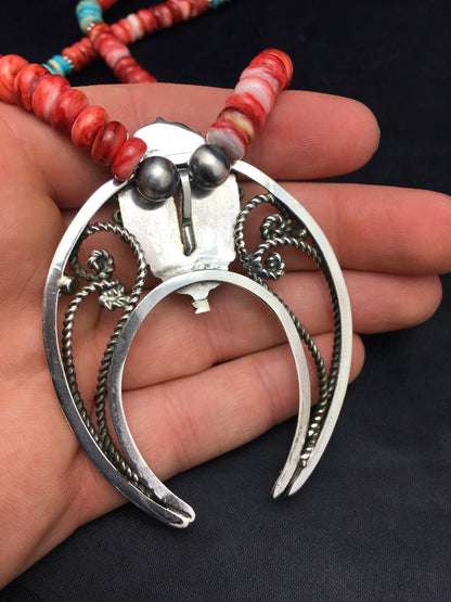 Turquoise #8 Pendant Spiny Oyster Navajo Sterling Silver Necklace 24" 04062