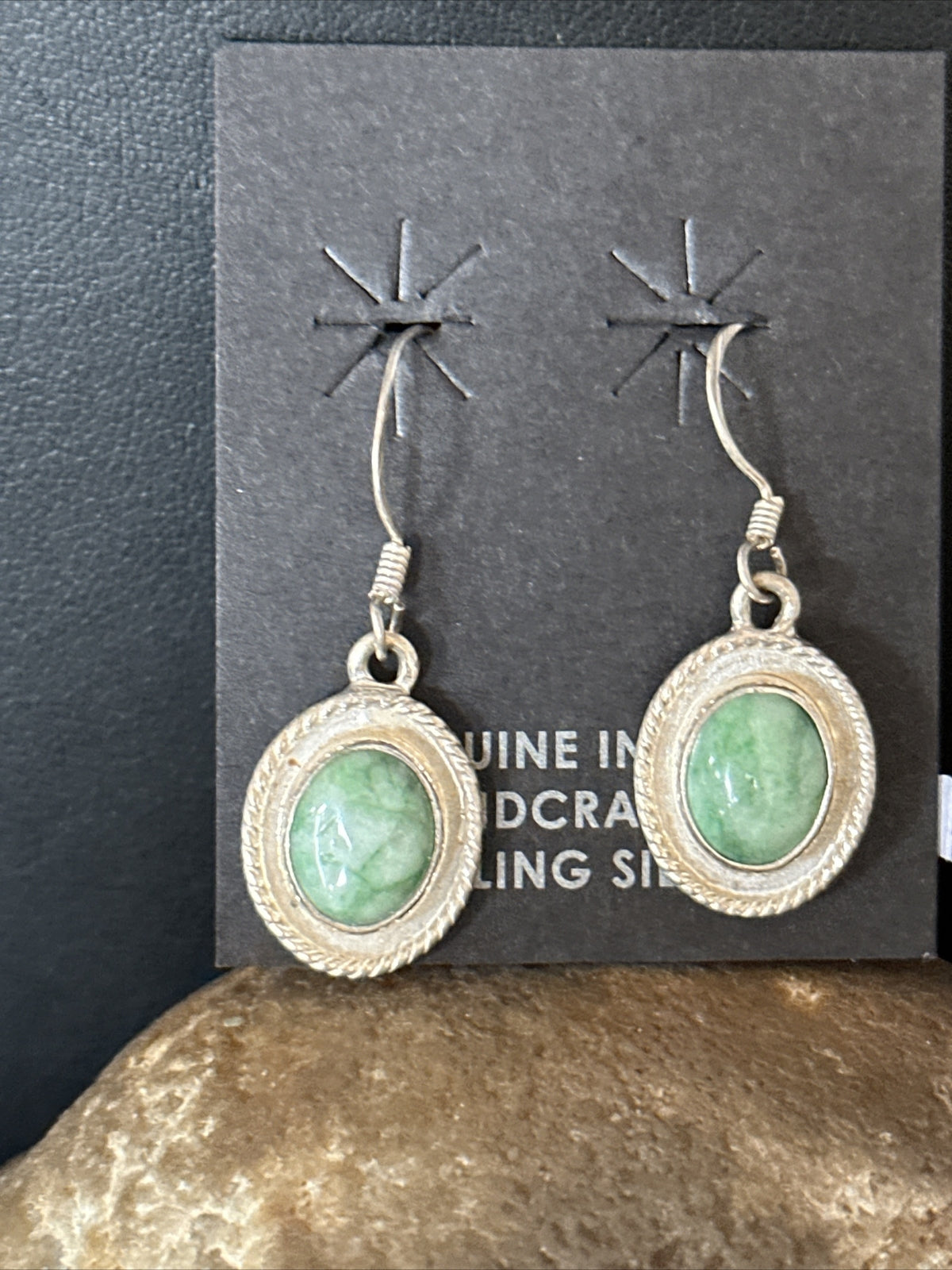 Navajo Green Turquoise Sterling Silver Dangle Earrings 14780
