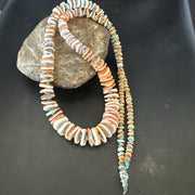 Blue Turquoise Orange Spiny Oyster Santo Domingo Necklace 30" | Authentic Native American Handmade | 17754