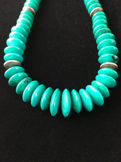 Navajo Teal Blue Turquoise Necklace Sterling Silver 18" Handmade 1730