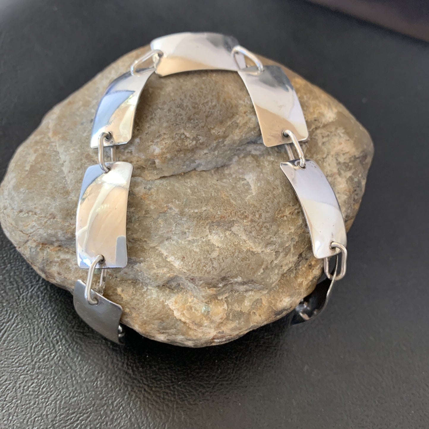 Native American Navajo All Sterling Silver Link Bracelet 8.25" 10763