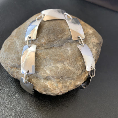 Native American Navajo All Sterling Silver Link Bracelet 8.25" 10763
