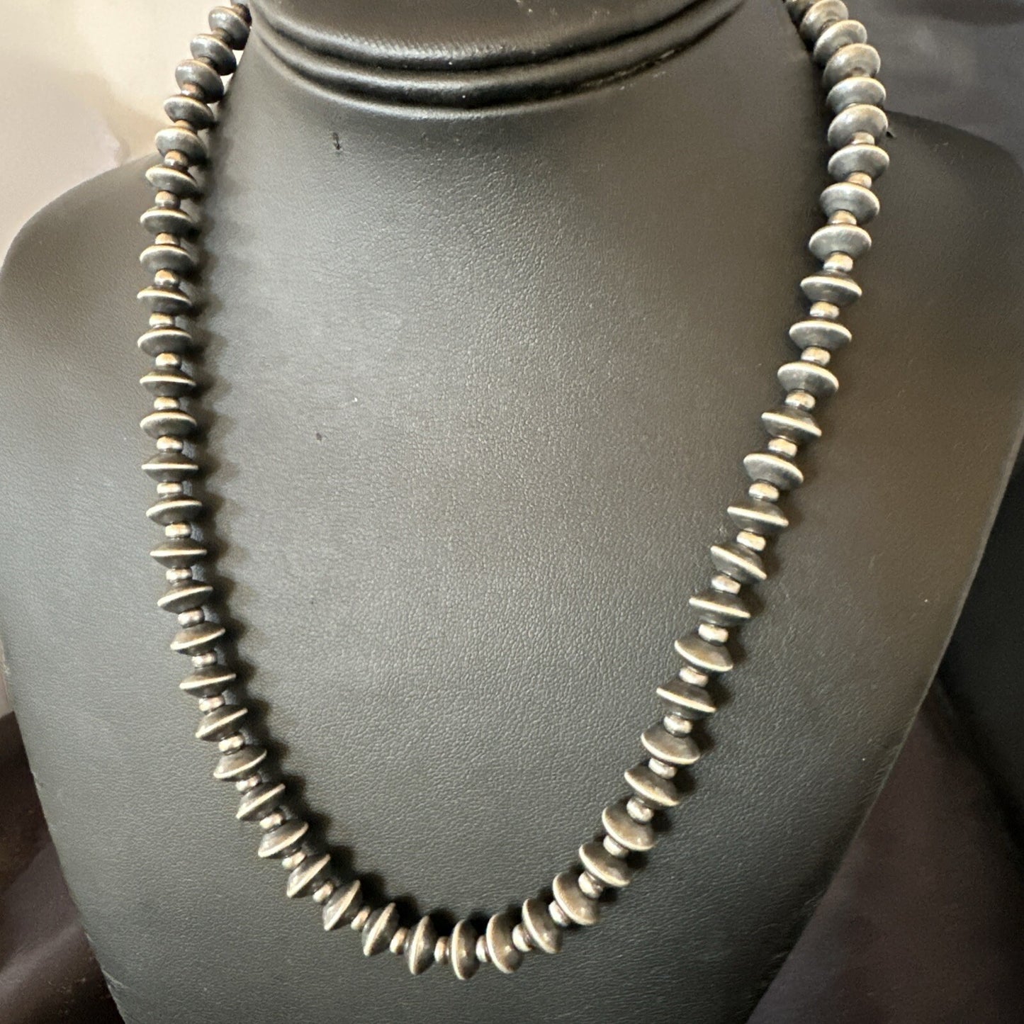 Sterling Silver Beads 8mm Rondelle Flat Sterling Silver Beads Necklace 19” 18832