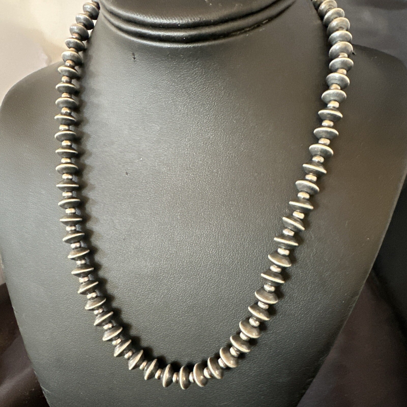 Sterling Silver Beads 8mm Rondelle Flat Sterling Silver Beads Necklace 19” 18832