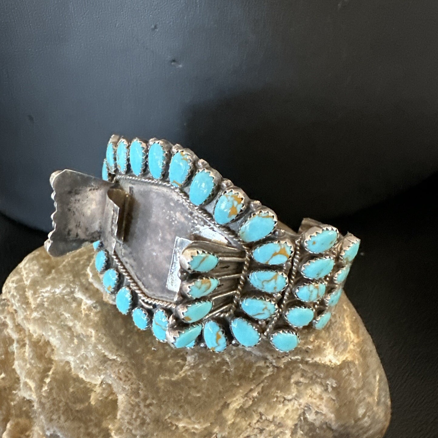 Men Blue Turquoise Navajo Sterling Silver Watch Cuff Bracelet 18160
