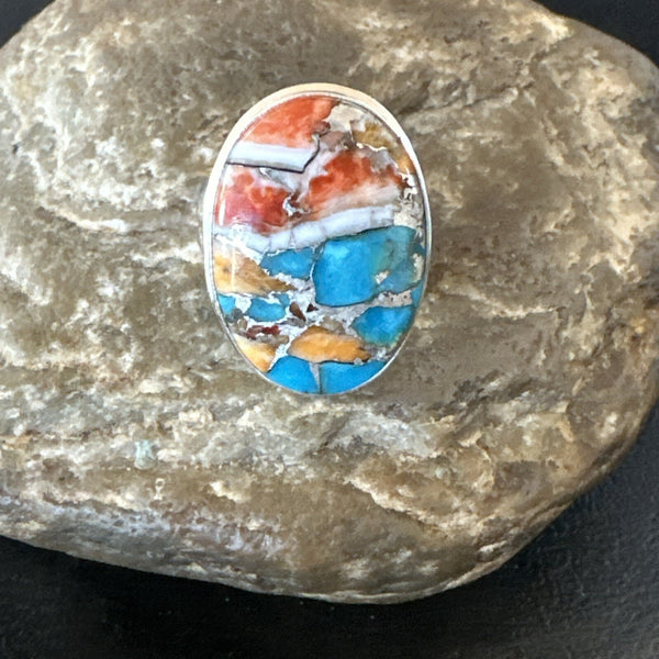 Blue Turquoise Spiny Oyster Southwestern Ring Size 9 | Sterling Silver | Authentic Native American Handmade | 18461