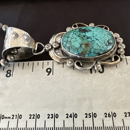 Men Women Navajo Sterling Silver Blue Spiderweb Turquoise Necklace Pendant 18094