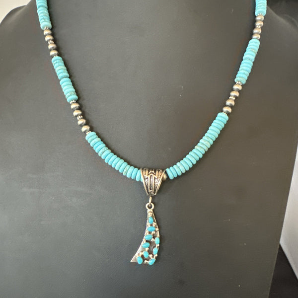 Blue Turquoise Cluster Pendant Navajo Necklace 20" | Sterling Silver | Authentic Native American Handmade | 19715