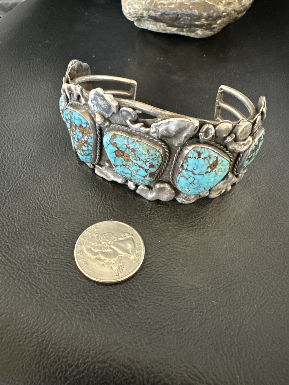 XL Blue Kingman Turquoise Old Pawn 5S Navajo Sterling Silver Cuff Bracelet 18144