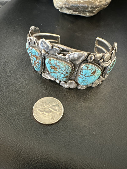 XL Blue Kingman Turquoise Old Pawn 5S Navajo Sterling Silver Cuff Bracelet 18144