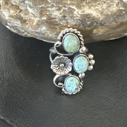 Blue Green Turquoise Navajo Sterling Silver Cluster Ring Size 8.5 19080