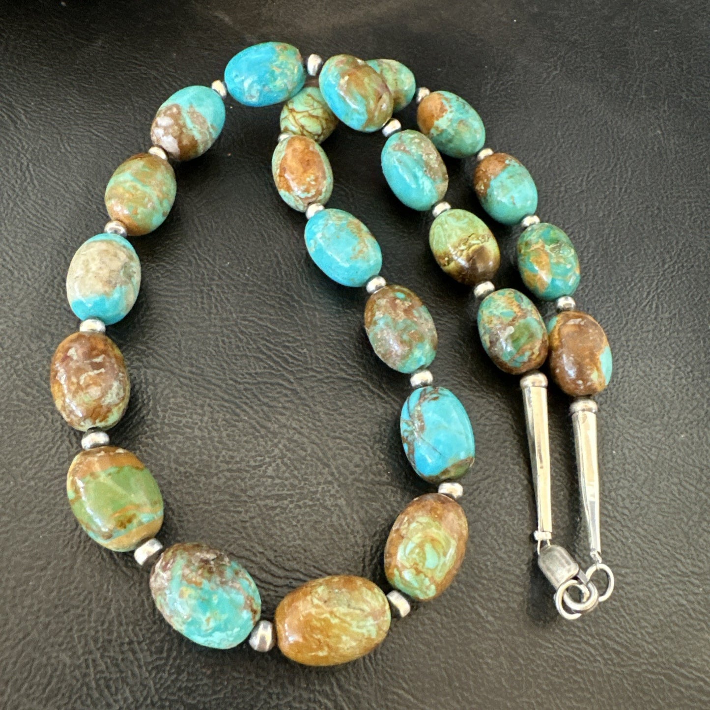 Green Blue Royston Turquoise Navajo Sterling Silver Beads Necklace 20" 19563